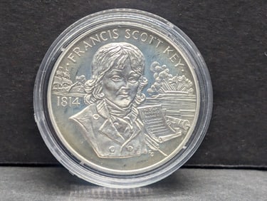 SOLID STERLING SILVER Statue of Liberty Centennial - Francis Scott Key Commem Medal