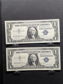 Lot of Two 1957 A Series $5 Silver Certificates w/ Sequential Serial #'s