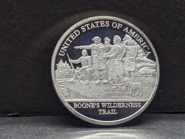 1/2 Troy Oz. .999 FINE SILVER Boone's Wilderness Trail Designed Coin