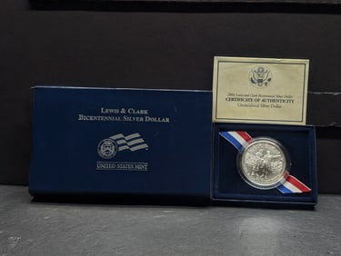 2004-P UNC Lewis & Clark Bicentennial Commem Silver Dollar in OGP w/ COA