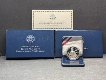 2004-P PROOF Thomas Alva Edison Commem Silver Dollar in OGP w/ COA