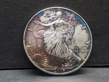 **WONDERFUL RAINBOW TONED** 2005 American Silver Eagle