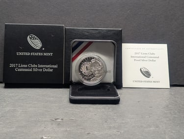 2017-P PROOF Lions Club International Centennial Commem Silver Dollar in OGP w/ COA