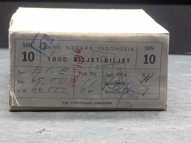 1966 CRISP UNC Bank of Indonesia 10 Sen - Brick of 1,000 Currency Notes - Bank Wrapped