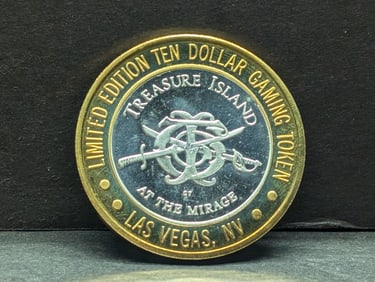 Limited Edition .999 FINE SILVER CENTER Treasure Island Casino $10 Gaming Token