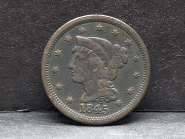 **Nice Type Coin - FINE/VF** 1845 Braided Hair Large Cent