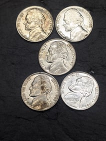 Lot of Five High Grade Wartime Nickels
