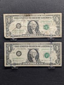 Lot of Two 1963 B Series Joseph W. Barr $1 Federal Reserve Notes