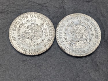 Lot of Two Mexican Silver Pesos