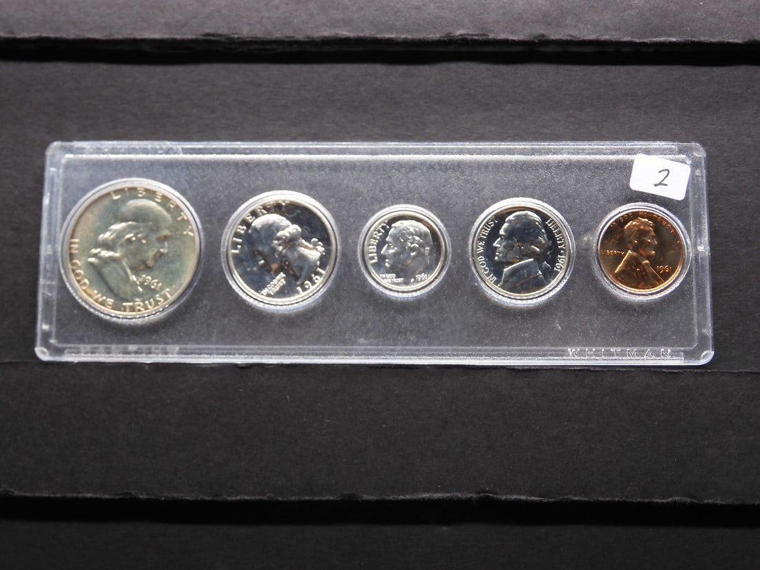 1961 US Proof Set 5 Coins -Three 90% Silver Coins (1 of 2)