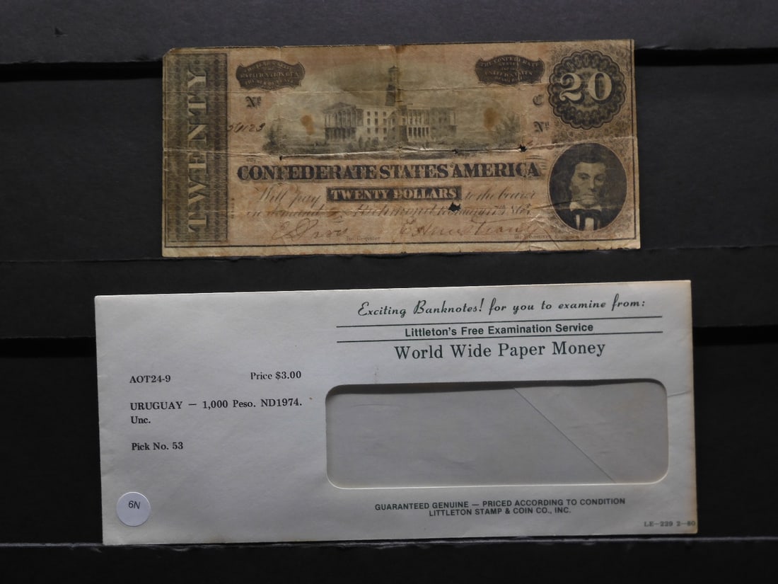 1864 $20 Confederate States Of America Bearer Note.  TN State Capitol-Nashville, Bust Of Alexander (1 of 4)