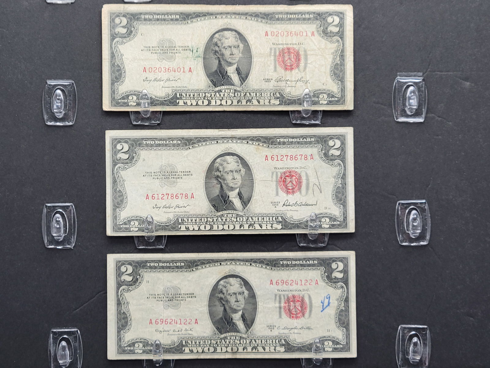 1953 -/A/B Red Seal $2 Federal Note - Qty 3 (1 of 3)