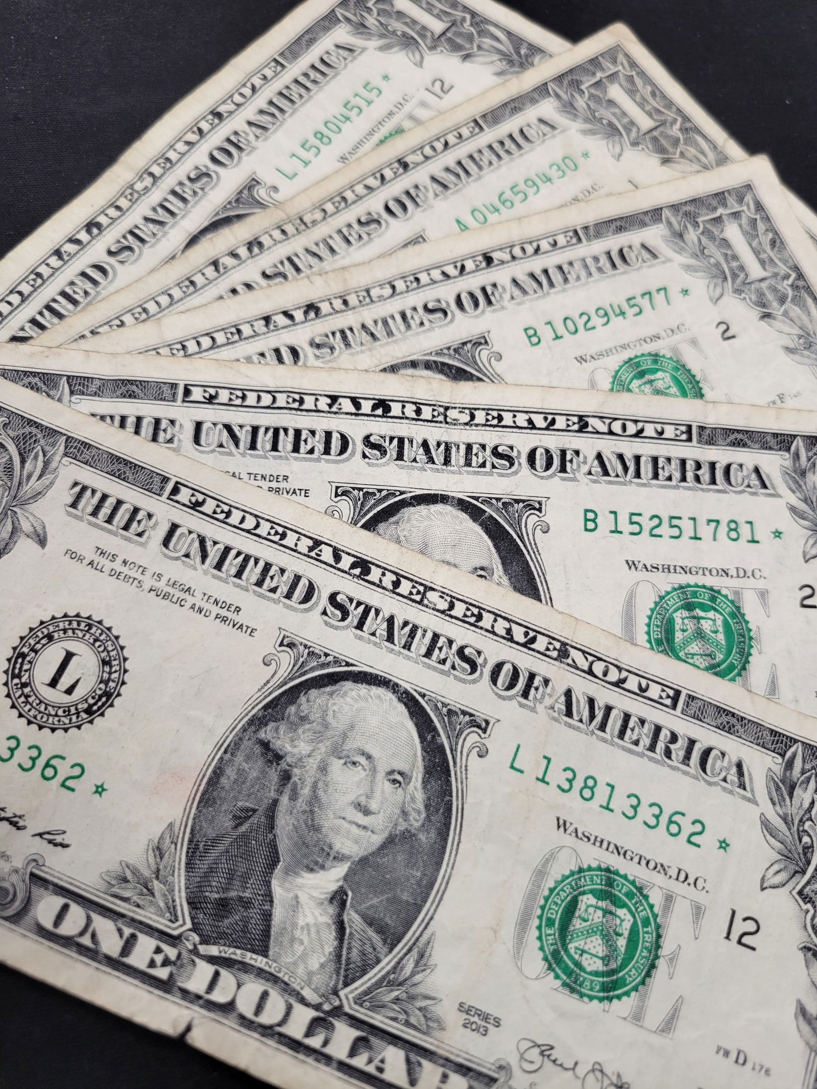 Five 2013 One Dollar F.R. Star Notes - Boston, NYC, San Francisco (1 of 14)