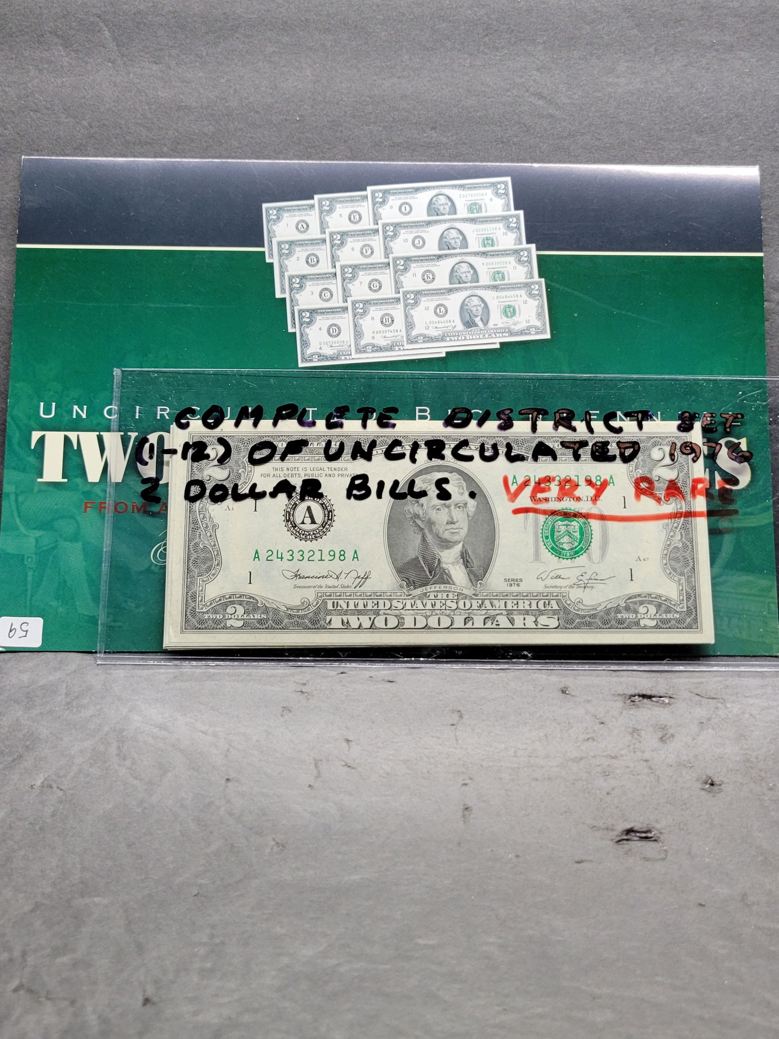 1976 $2 notes  UNC Bicentennial all 12 Districts  Federal Reserve (1 of 20)