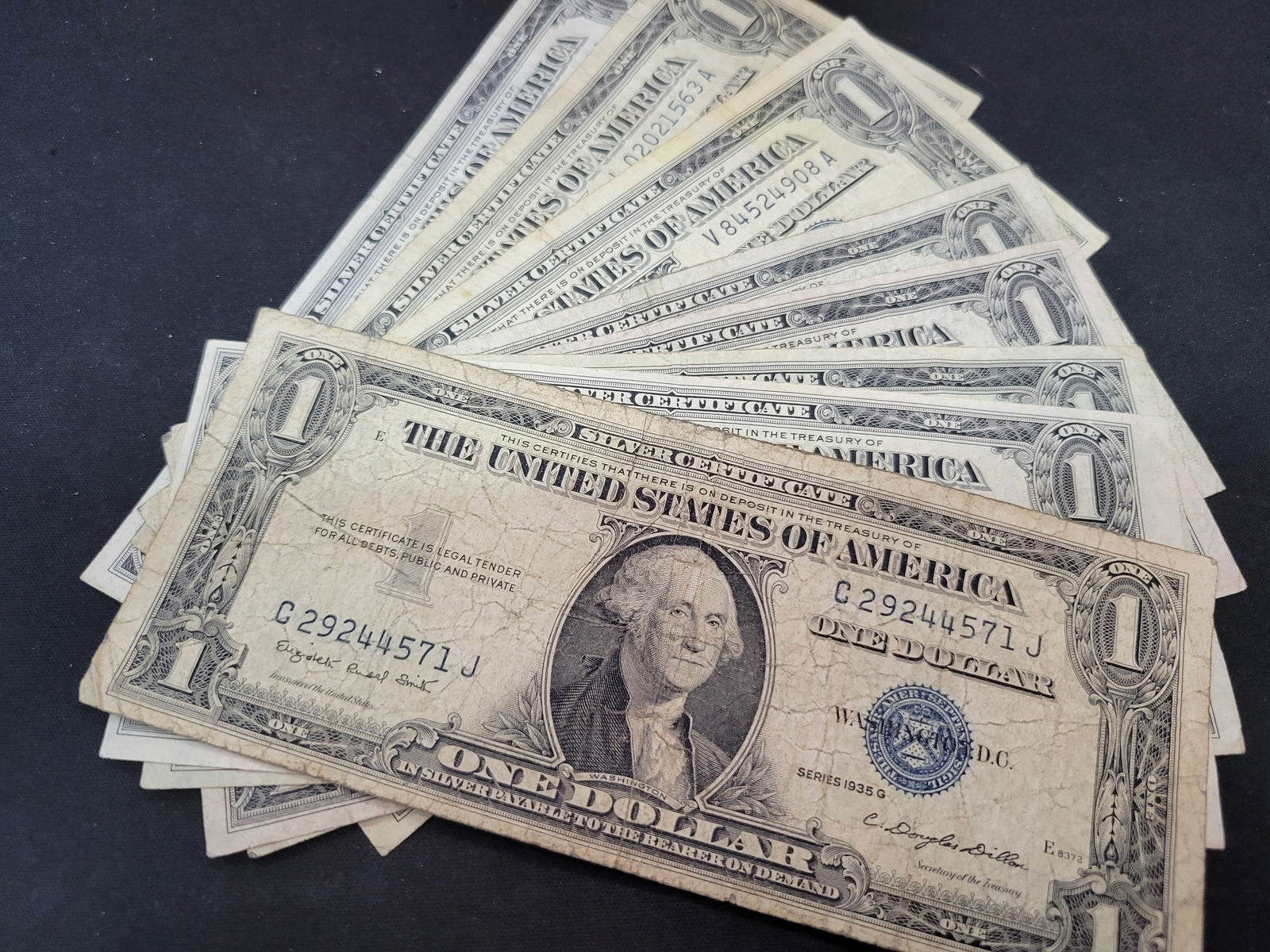 1957 A-G $1 Silver Certificates - Qty 10 (8 Consecutive Series 1957, 1957A, 1957B, 1935C, 1935D, (1 of 16)