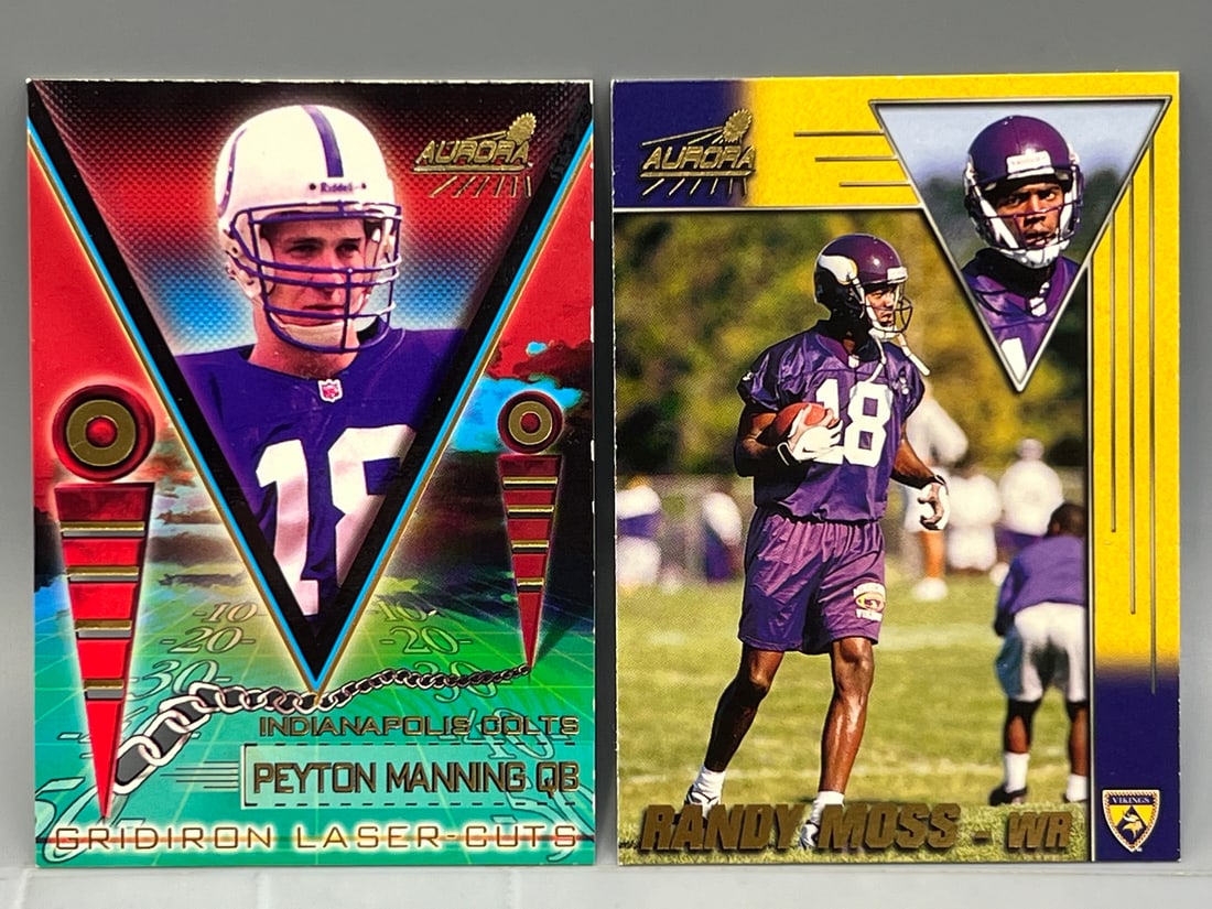 1998 Pacific Aurora Peyton Manning Gridiron Laser Cuts RC Die Cut Insert #9 & 1998 Pacific Aurora (1 of 2)