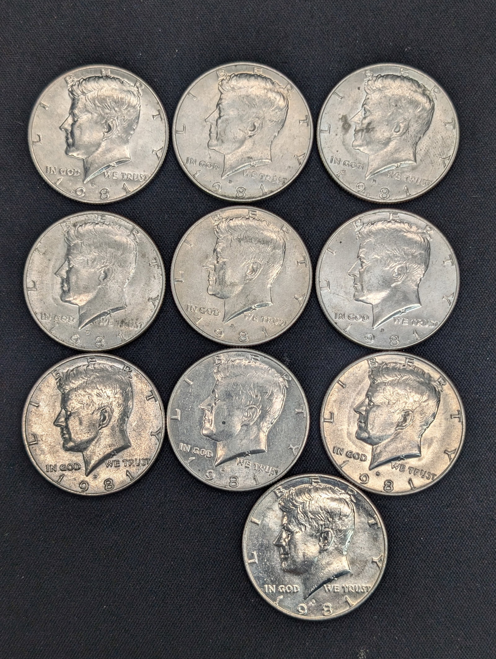 (10) 1981-D Kennedy Half Dollars: (10) 1981-D Kennedy Half Dollars