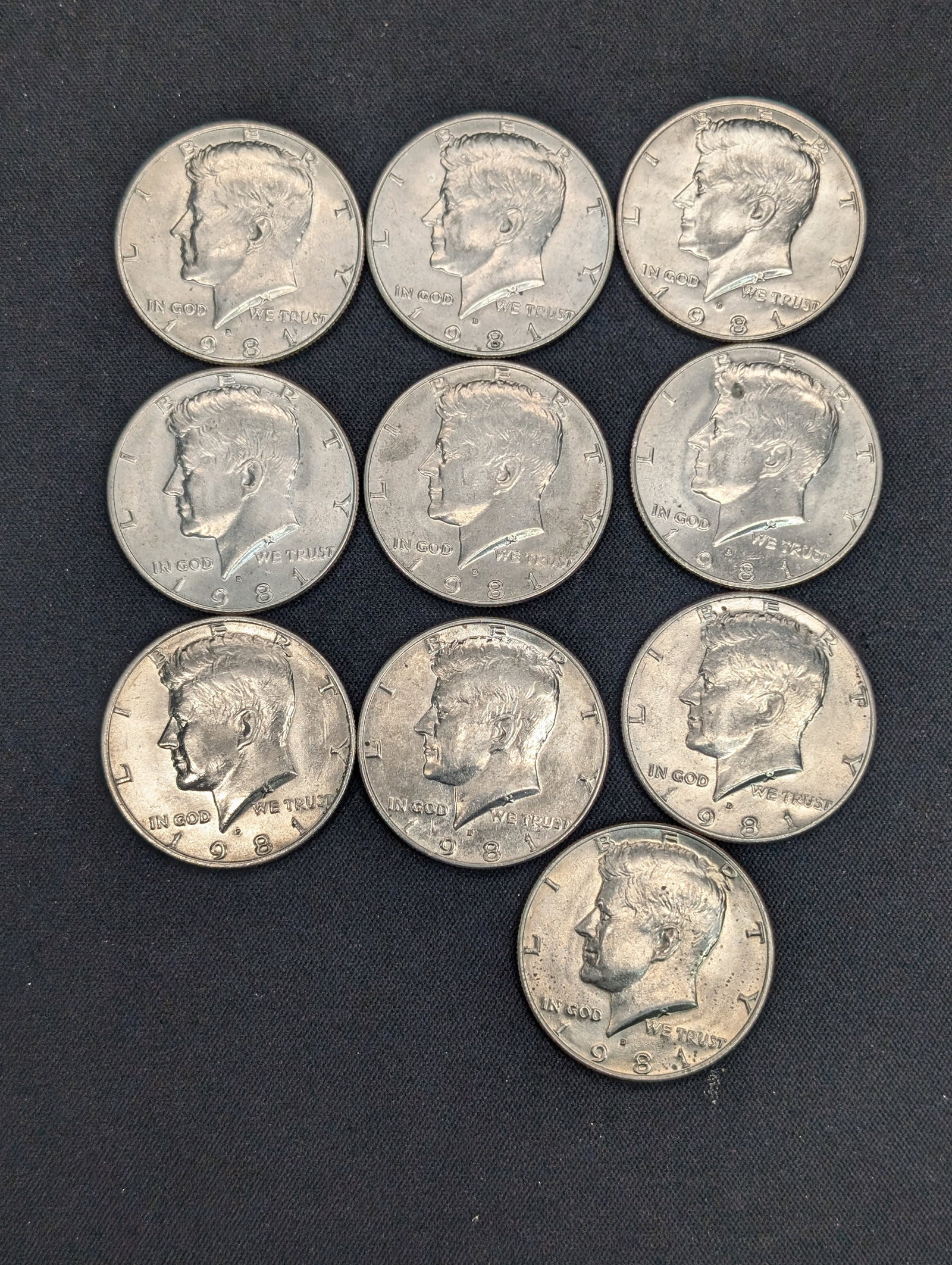 (10) 1981-D Kennedy Half Dollars: (10) 1981-D Kennedy Half Dollars