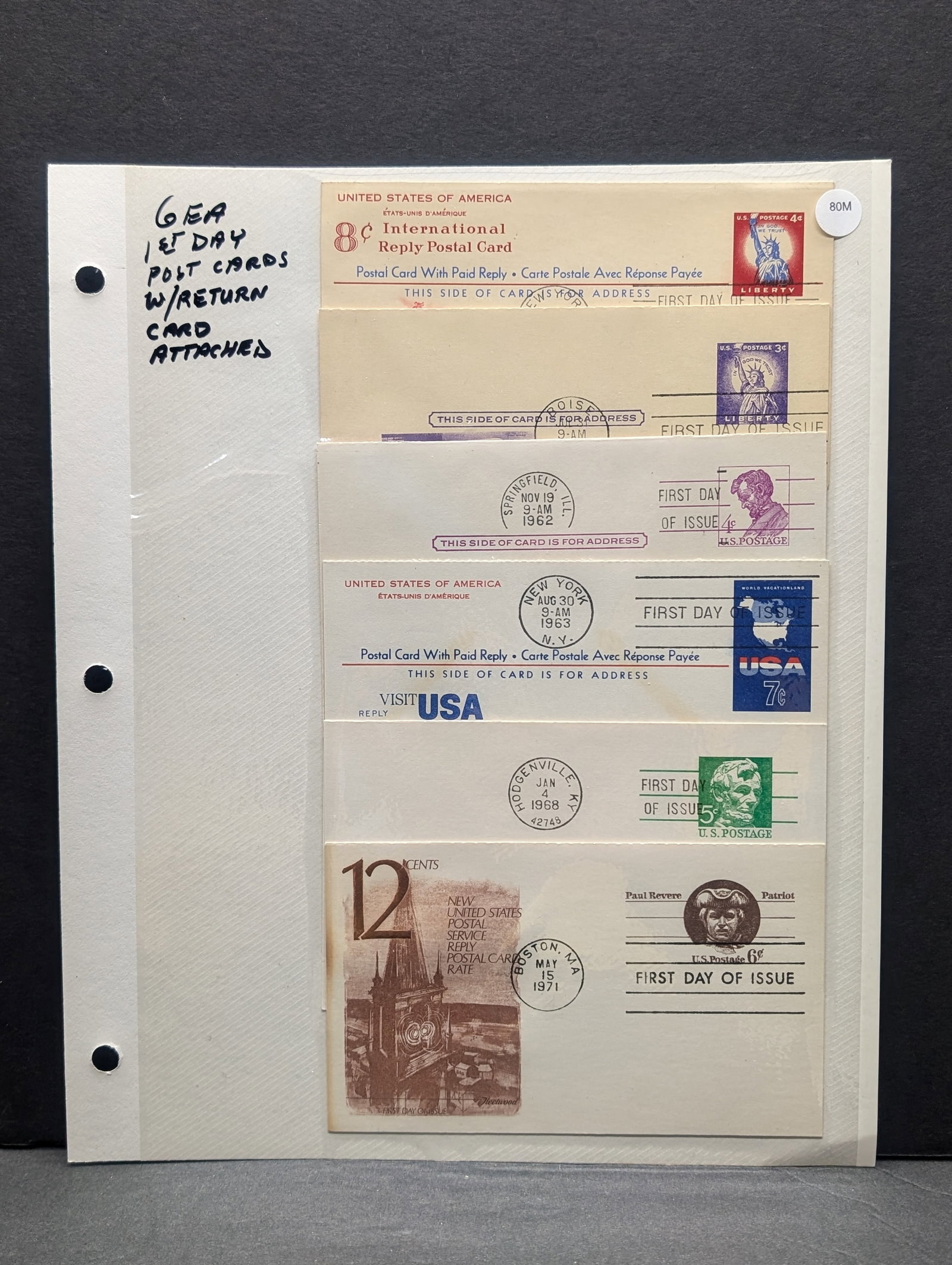 (6) 1 st Day Postcards w/ return attached: (6) 1 st Day Postcards w/ return attached