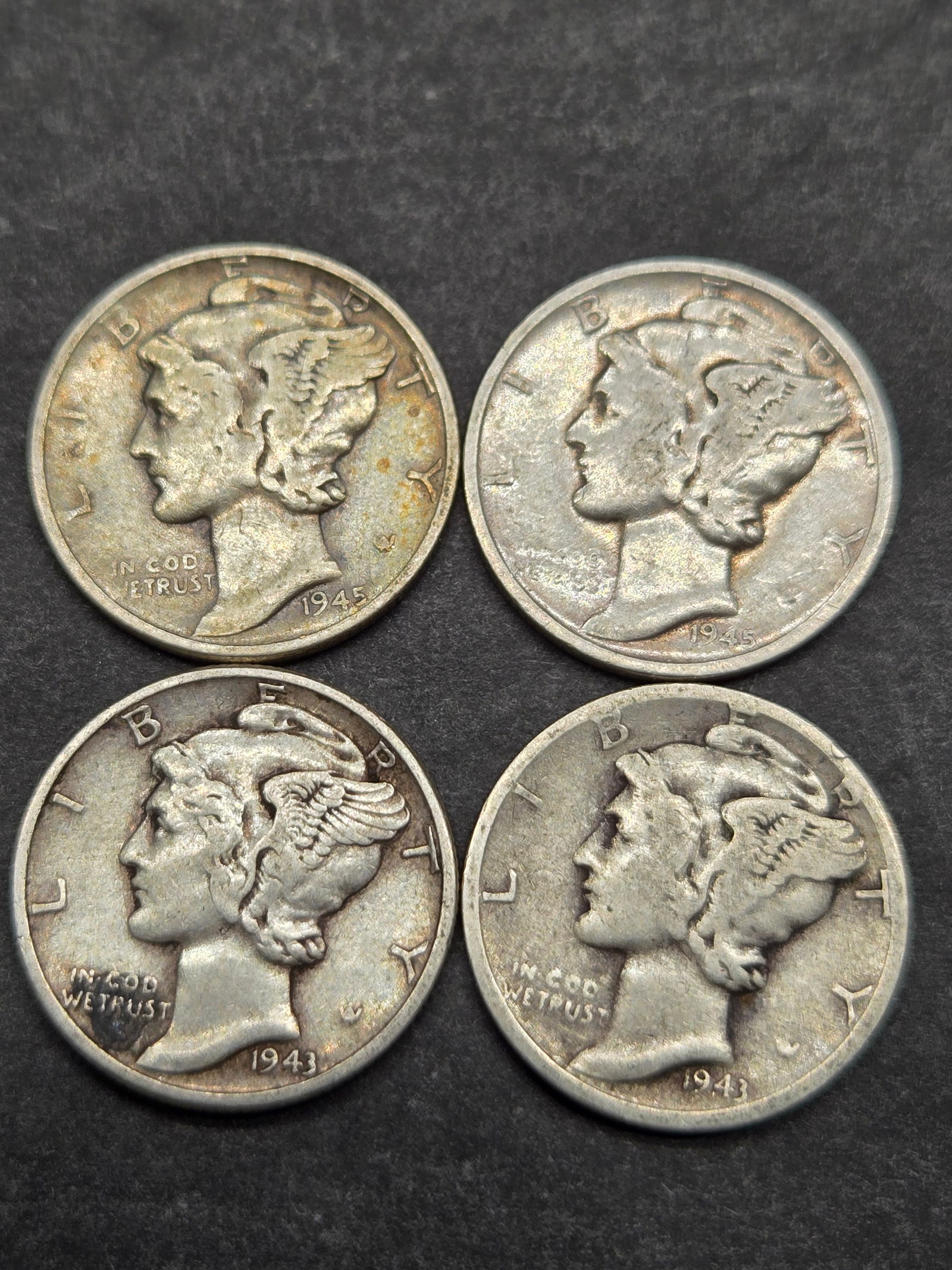 Four Mercury Dimes - 1943 P&S, 1945 P&S (1 of 2)