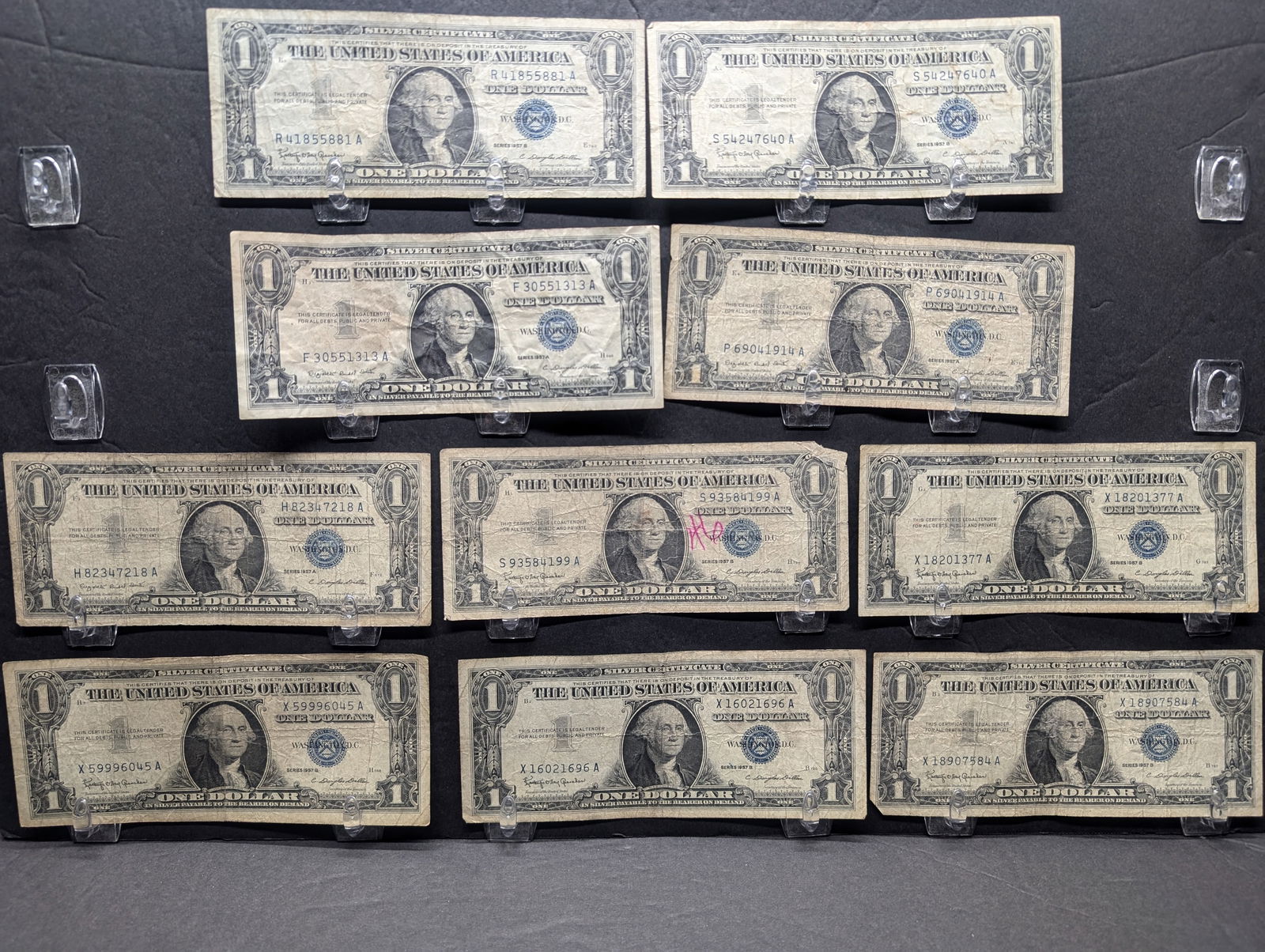 (3) 1957-A, (7) 1957-B $1 Silver Certificates - Qty 10 - Circulated (1 of 5)