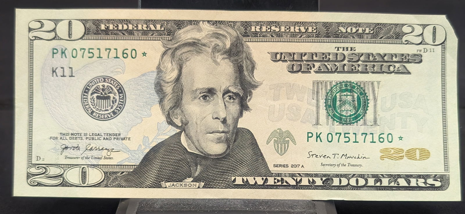 2017 -A Twenty Dollar FR STAR Note - Lower S.N. PK 07517160 * Dallas (1 of 2)