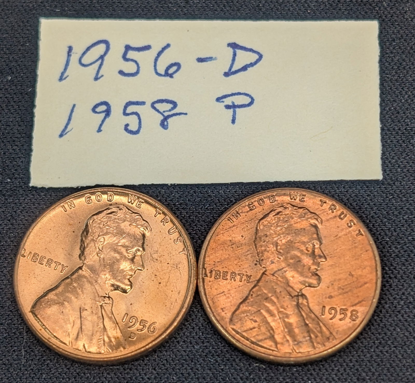 Two Lincoln Wheat Cents Red BU 1956-D & 1958-P (1 of 3)