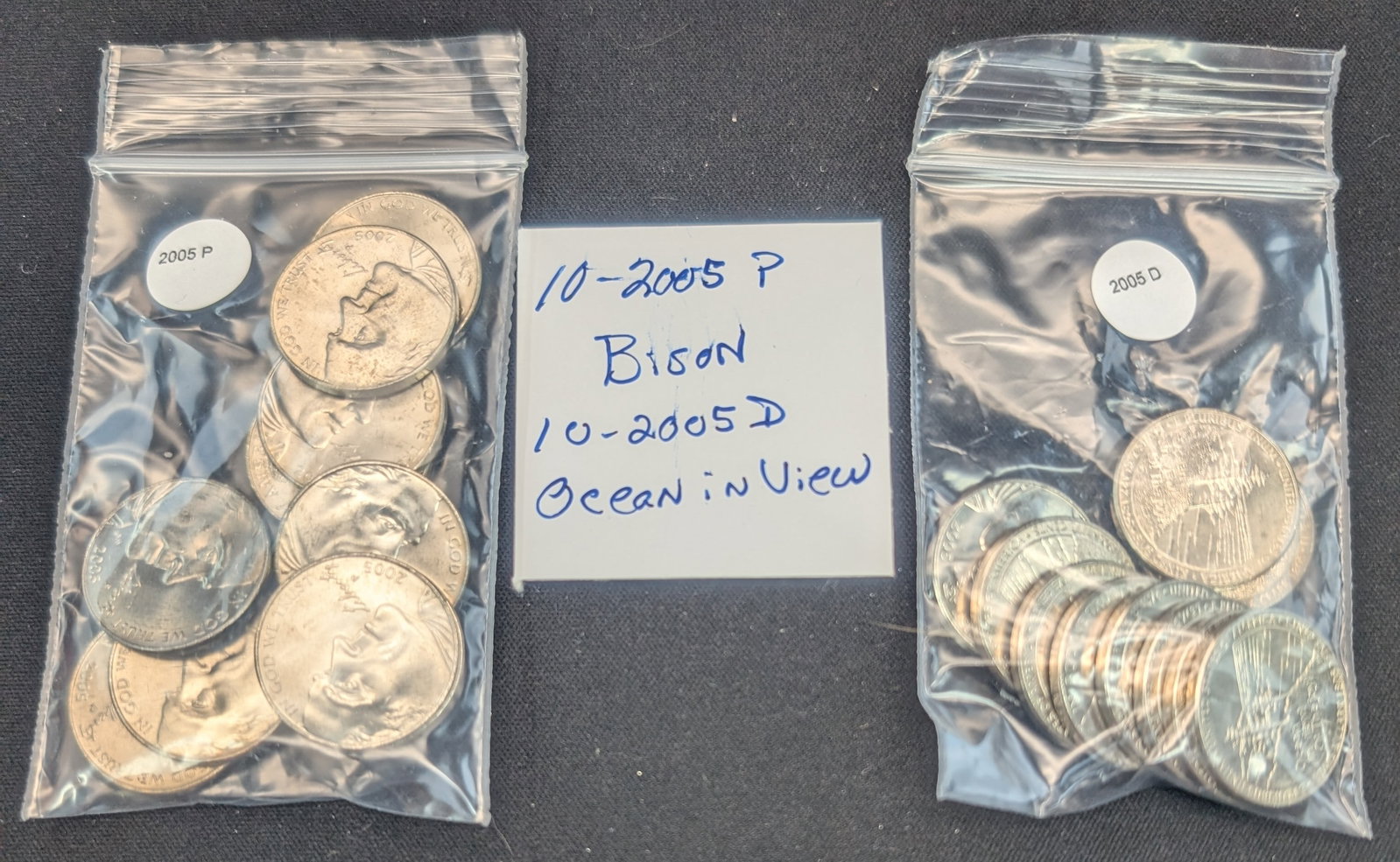 20 Westward Journey Nickels -10- 2005 P Bison & 10 - 2005-D Ocean In View Nickels, Unc. From a Mint: 20 Westward Journey Nickels -10- 2005 P Bison & 10 - 2005-D Ocean In View Nickels, Unc. From a Mint Canvas Bag