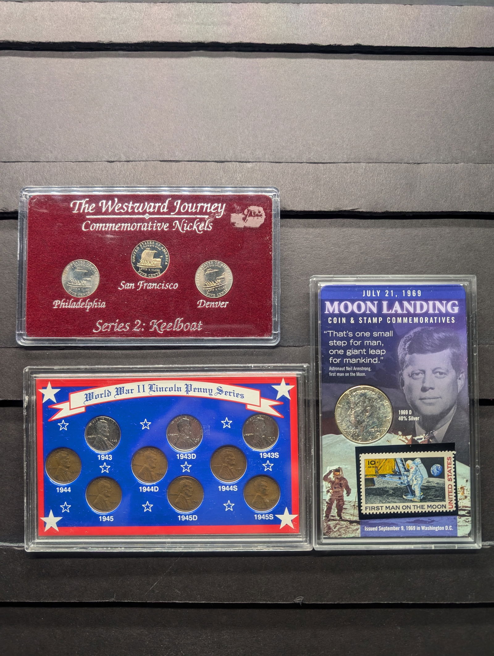 (3 sets) Westward Journey Commemorative Nickels Series 2 Keelboat, 3 coins + July 21, 1968 Moon (1 of 7)