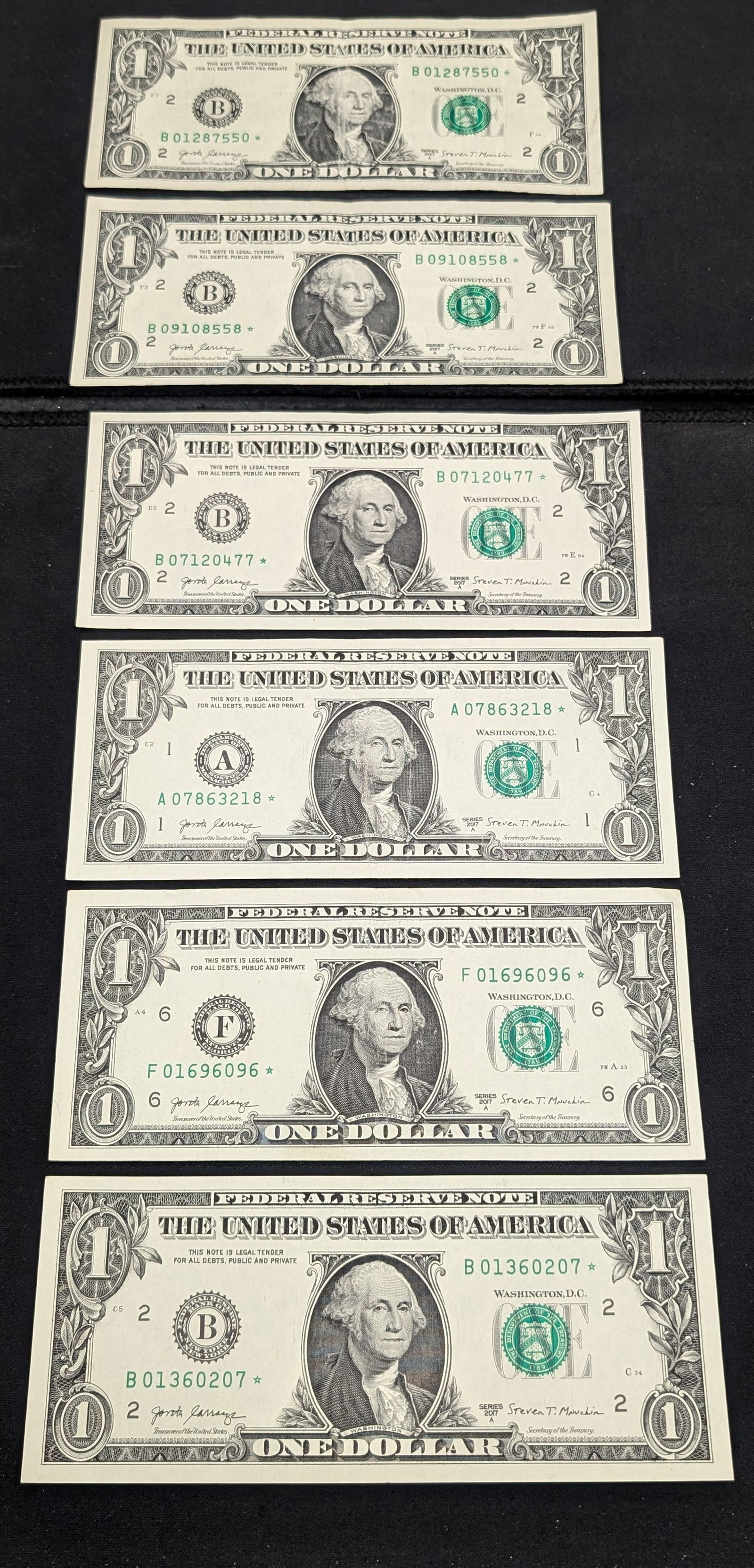 (6) 2017 A $1 Star Notes - New York, Boston, & Atlanta. (2) B-Day Future, (1) B-Day Past (1 of 2)