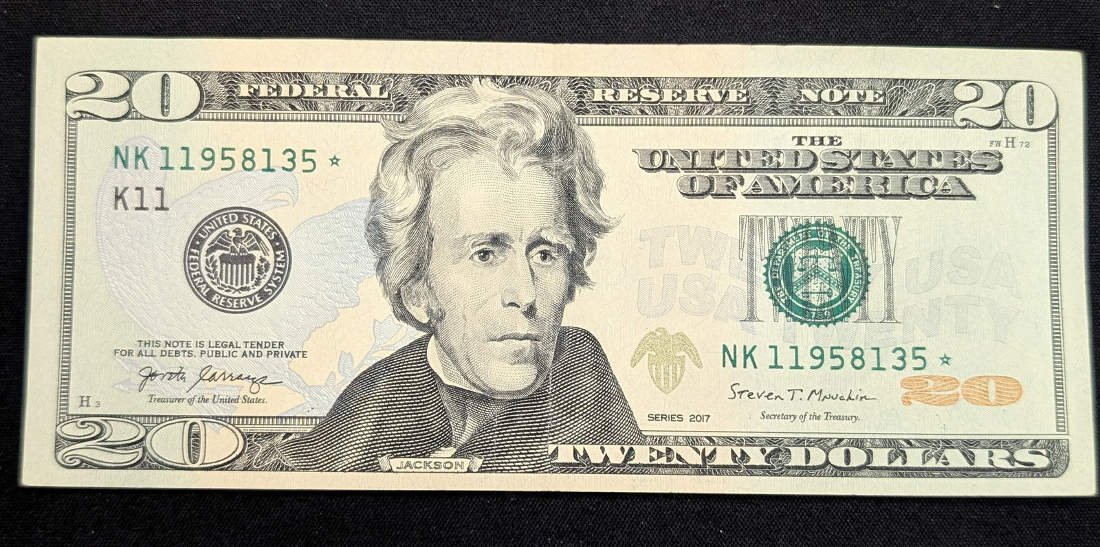 2017 $20 Star Note S.N. - NK 11958135* - Dallas (1 of 2)
