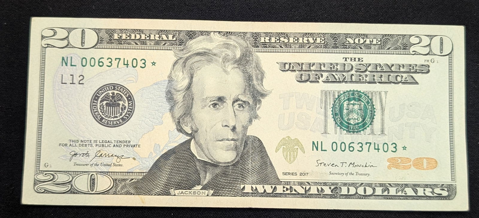 2017 $20 Star Note S.N. - NL 00637403* - San Francisco (1 of 2)