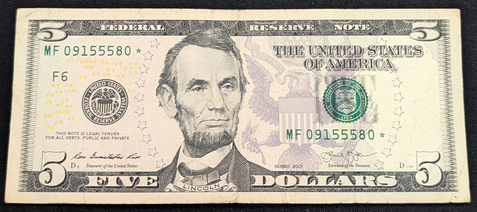 2013 $5 Birthday Star Note S.N. - MF 09155580* - Atlanta (1 of 2)