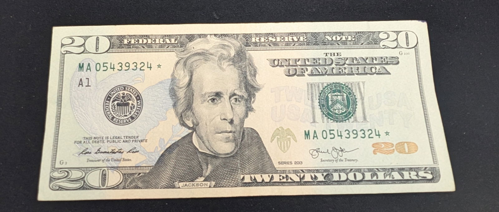 2013 $20 Star Note S.N. - MA 05439324* - Boston: 2013 $20 Star Note S.N. - MA 05439324* - Boston