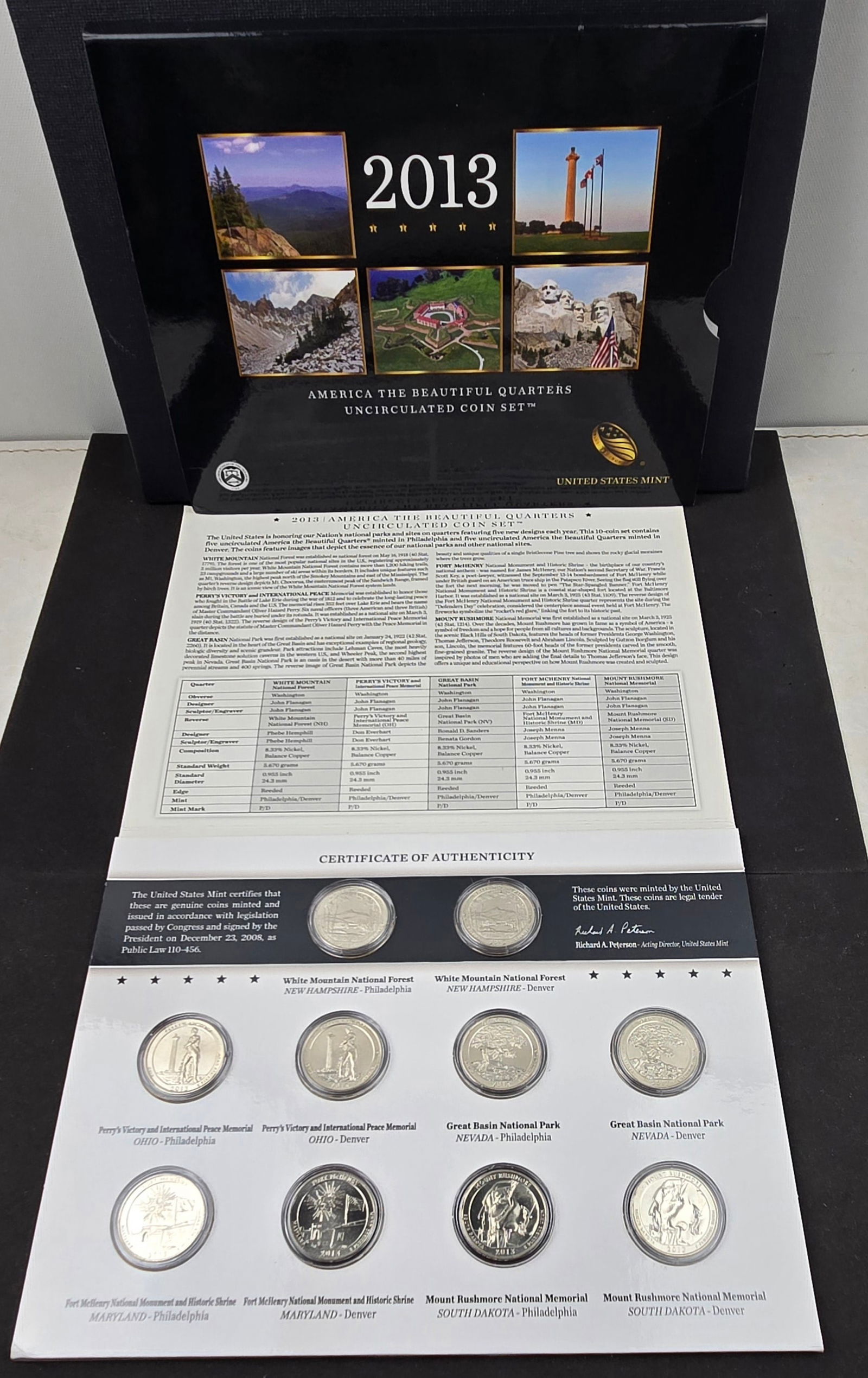 2013 P&D US Mint ATB Quarters Uncirculated Coin Set. OGP. (1 of 5)