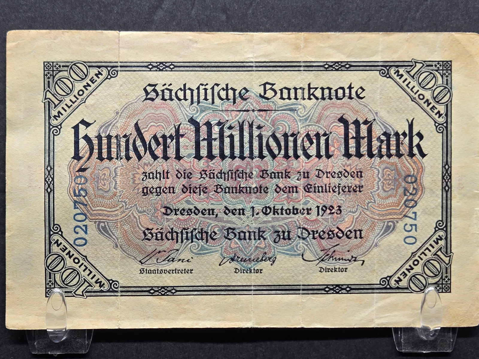 1923 German 100 Million Mark Note. Tough Inflation Currency (1 of 3)