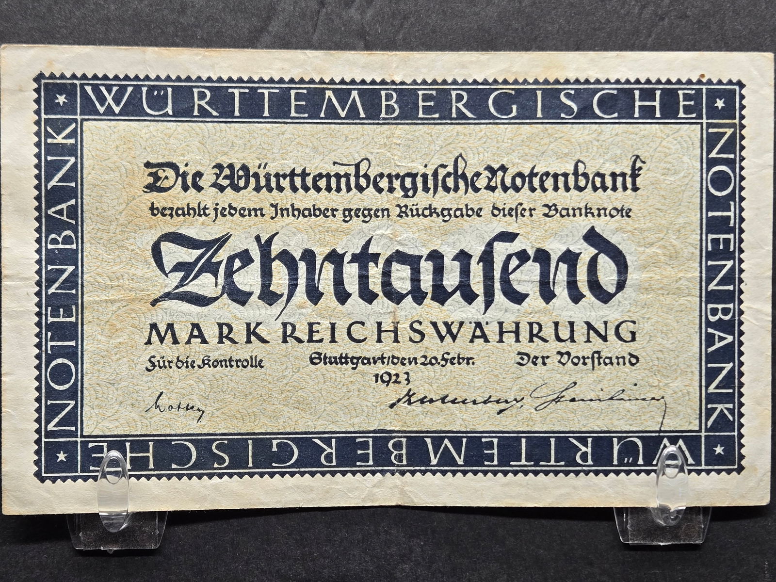 1923 German 10,000 Mark Note. UNC. Tough Inflation Currency (1 of 3)