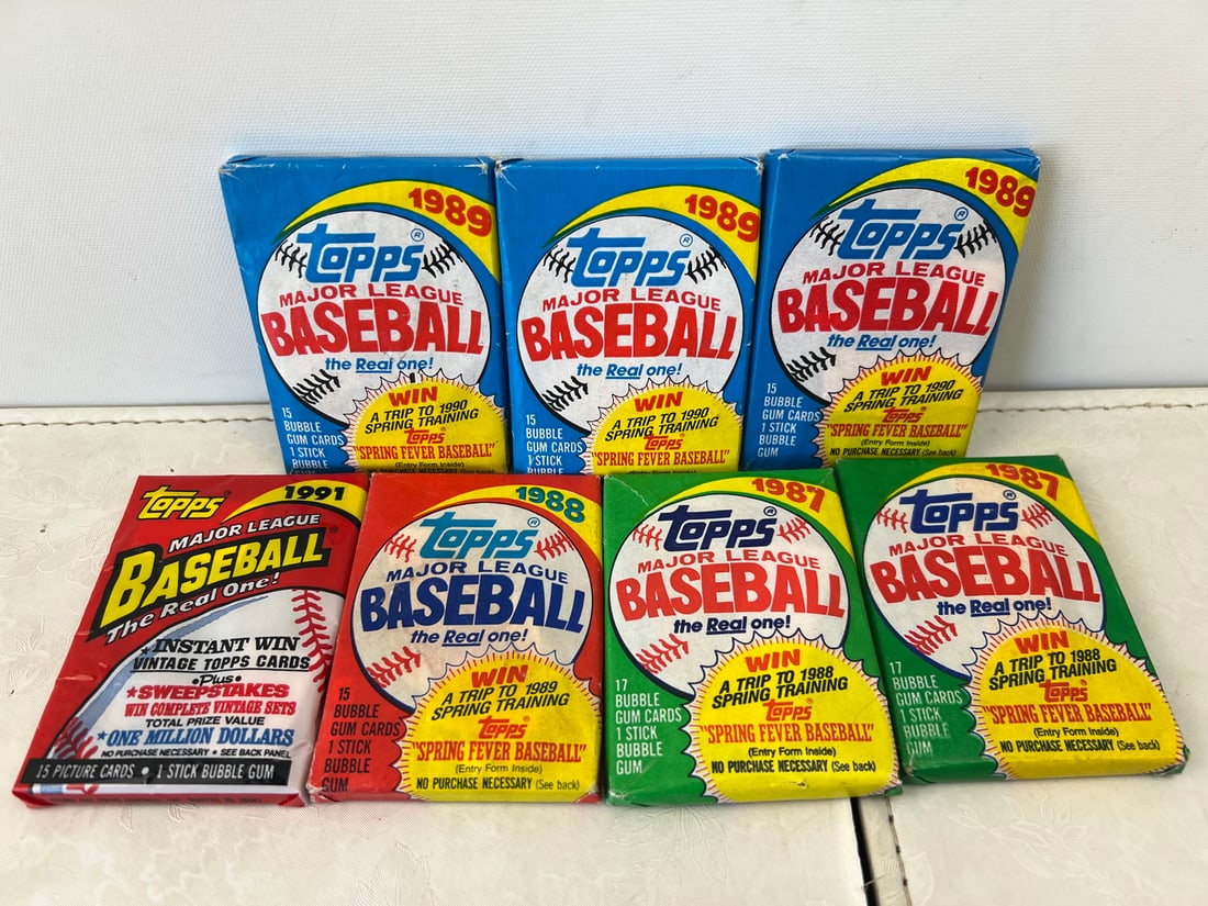 Lot of (7) Assorted Vintage Baseball Unopened Wax Packs - 1987 Through 1991 (1 of 2)