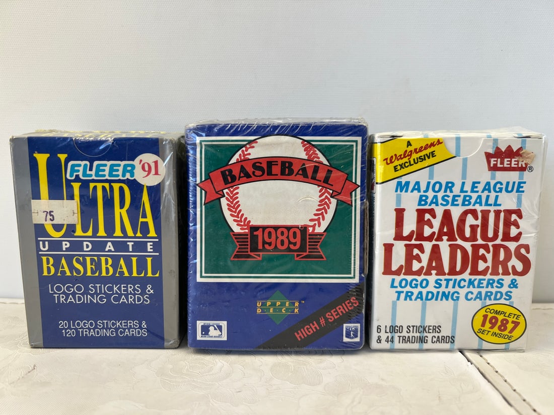 1987 Fleer Baseball League Leaders Sealed Mini Set, 1989 Upper Deck High Series Sealed Set, & 1991 (1 of 2)