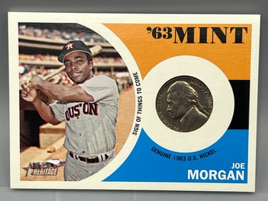 2012 Topps Heritage Joe Morgan Signs of Things To Come '63 Mint W/ Genuine 1963 U.S. Nickel #63JM -