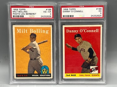 1958 Topps Milt Bolling #188 PSA VG-EX 4 & 1958 Topps Danny O'Connell #166 PSA EX 5