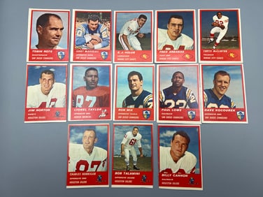 Lot of (13) 1963 Fleer Football Cards W/ Stars - Varying Conditions - Most Cards Appear Trimmed -
