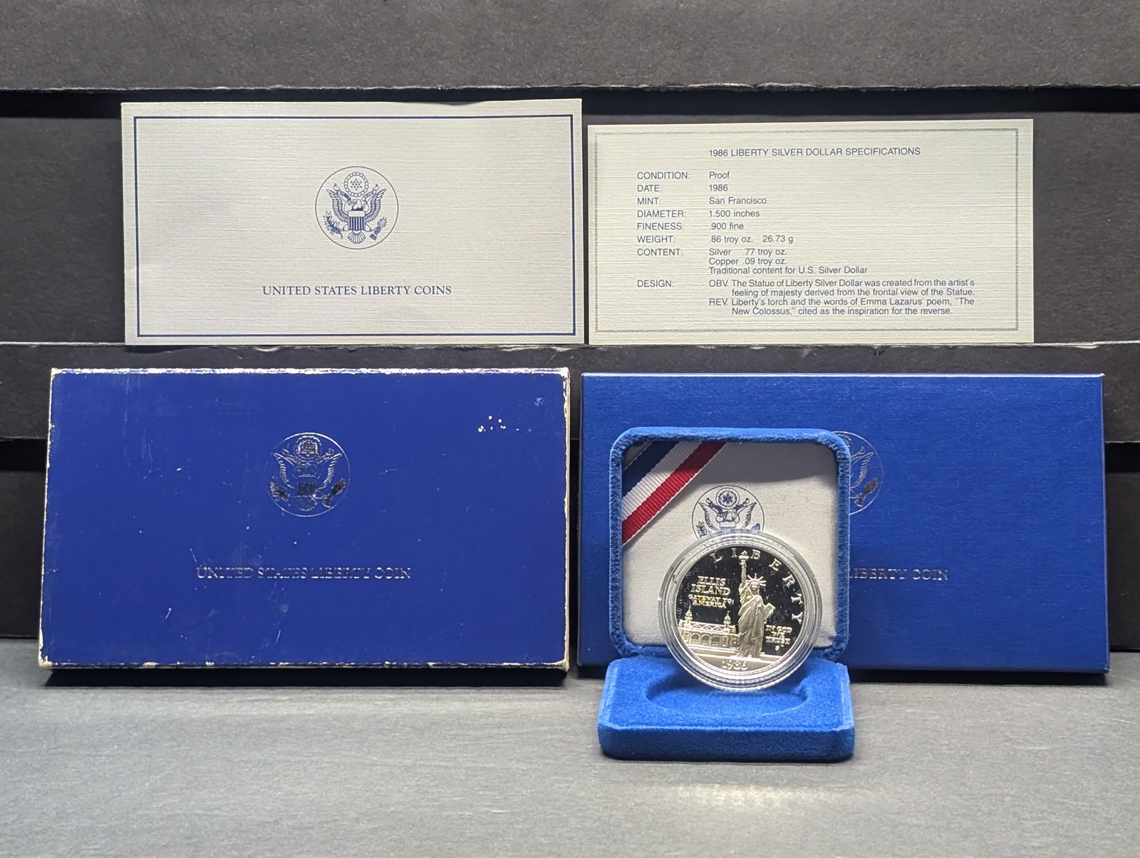 1986S PROOF U.S. Liberty Commem Silver Dollar in OGP w/ COA (1 of 4)