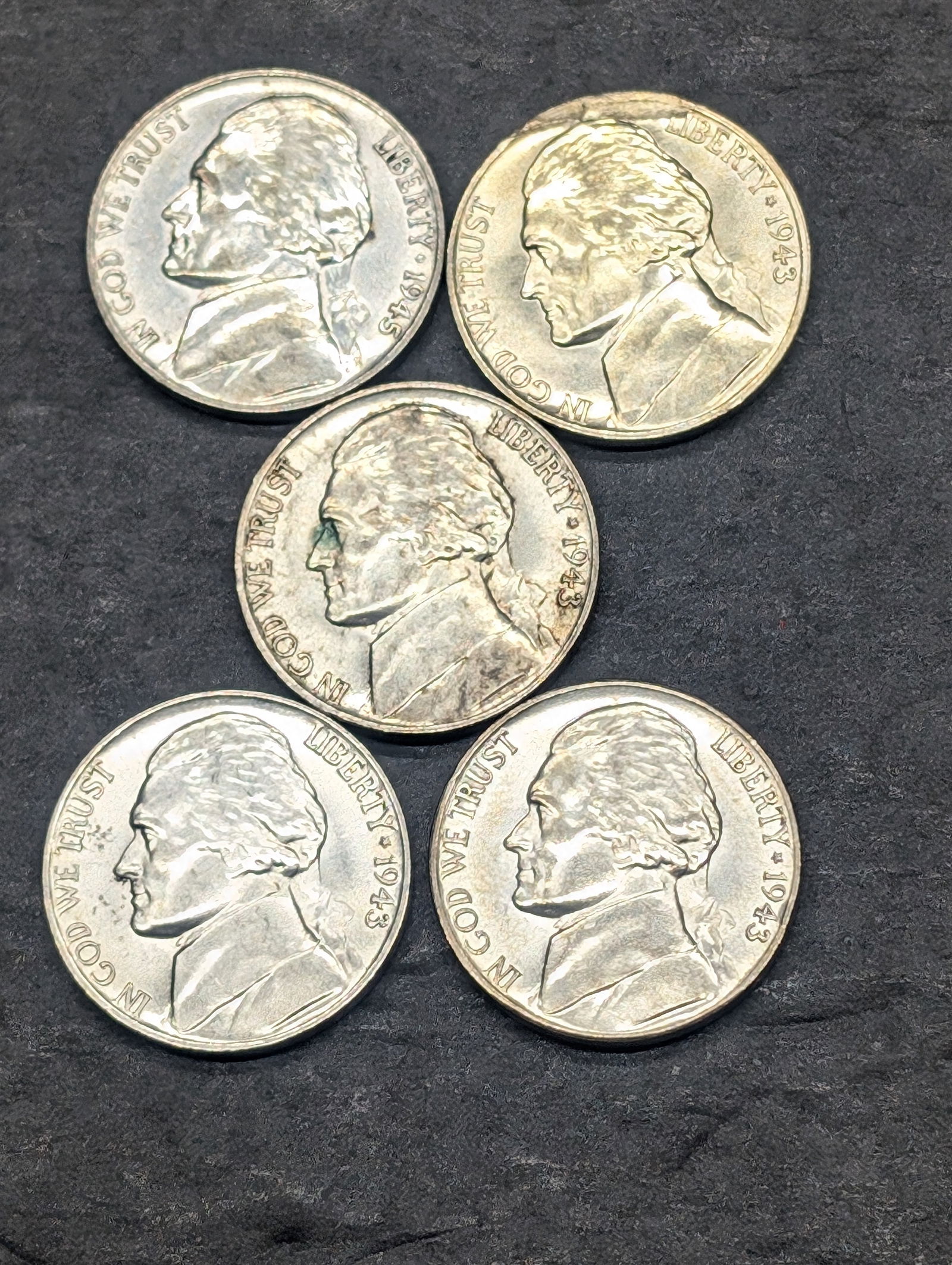 Lot of 5 High Grade Wartime Nickels (1 of 2)