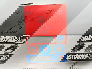 1984 Fun Foods Baseball Buttons Near Complete Partial Wax Box - 34 Packs - One Pack Is Opened