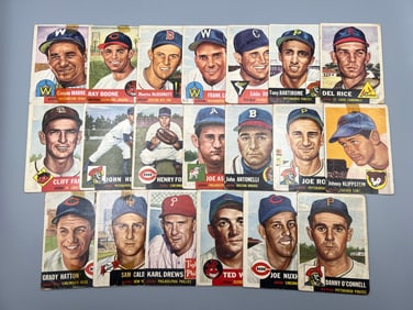 Lot of (20) 1953 Topps Baseball Cards W/ Three High Numbers - Varying Conditions
