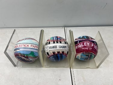 Lot of (3) Unforgettable Baseball Stadium Custon Baseballs - Cases Included