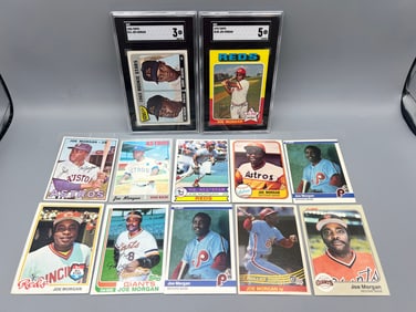 Lot of (12) Assorted Joe Morgan Baseball Cards W/ 1965 Topps RC #16 SGC VG 3 & 1975 Topps #180 SGC