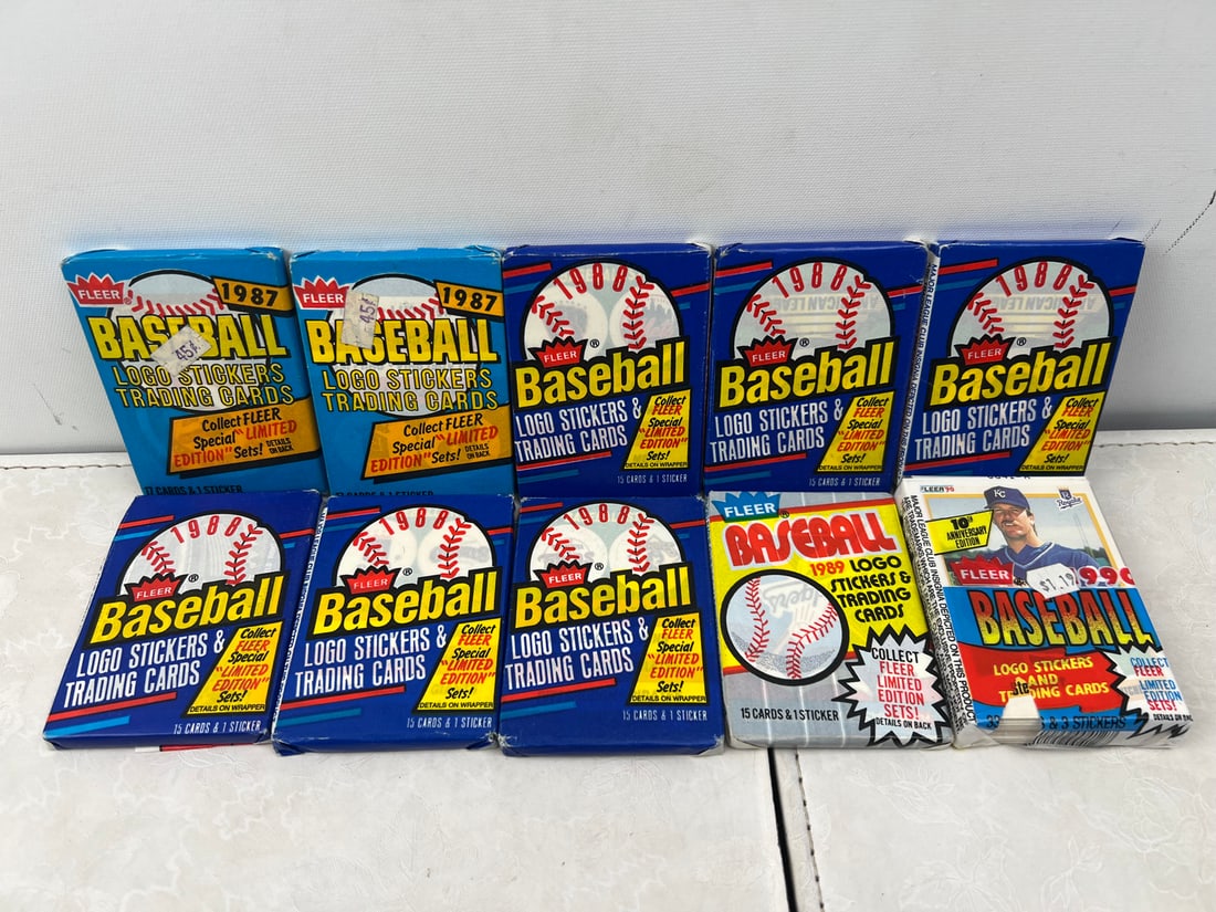 Lot of (10) 1987 Fleer, 1988 Fleer, 1989 Fleer, & 1990 Fleer Baseball Unopened Wax Packs - One Pack (1 of 3)