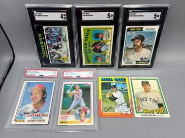 Lot of (7) Baseball Star Cards W/ 5 SGC & PSA Graded - Thurman Munson, Carlton Fisk RC, Johnny Bench